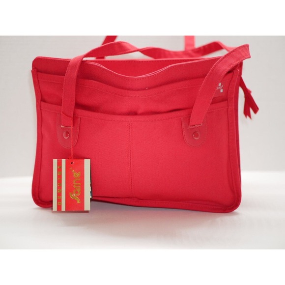 VTG Sarne Superspacers Space Saving Red Canvas Shoulder Purse Handbag NOS - Picture 1 of 16